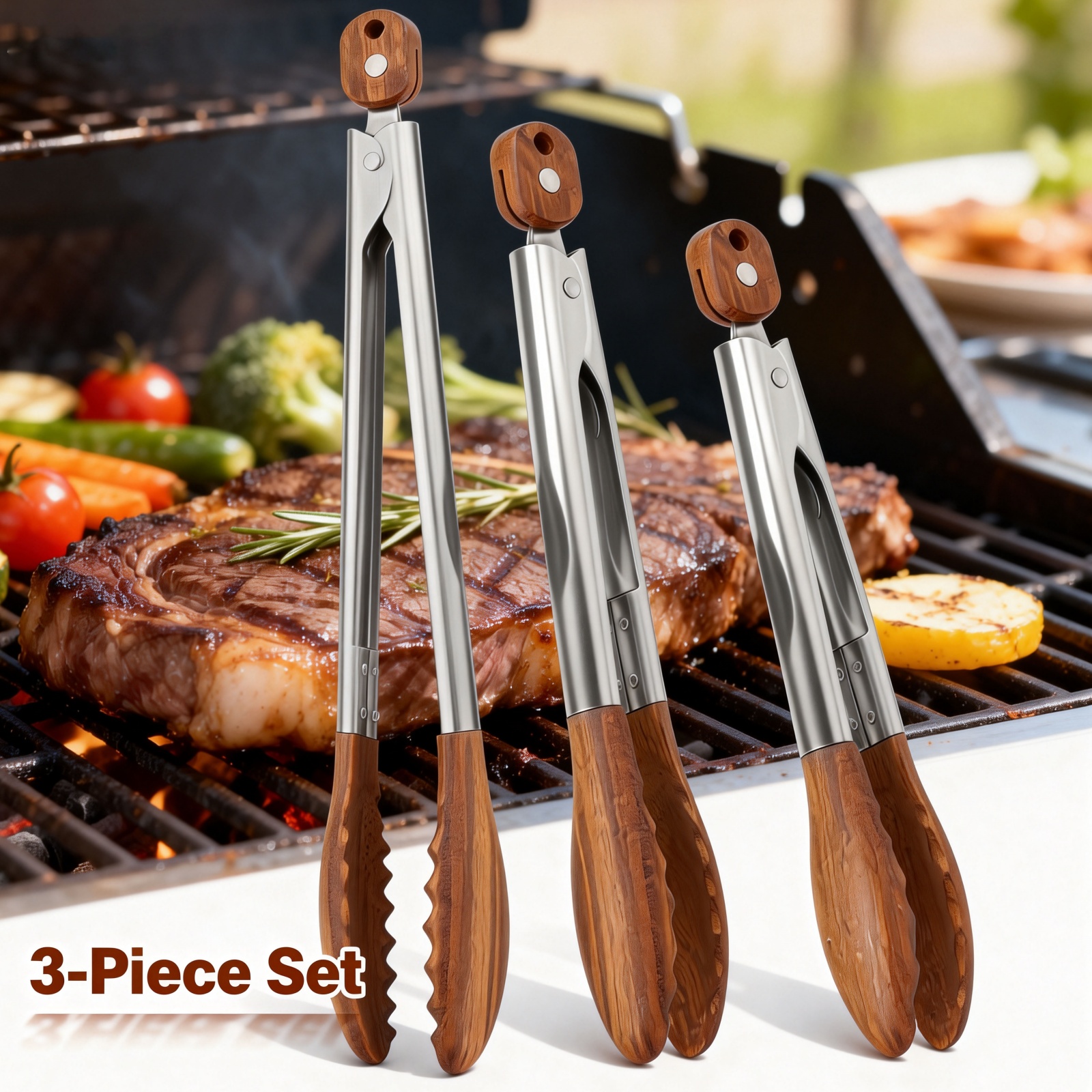 Kitchen Q - 2/3 Pcs Food Tongs Walnut Wood