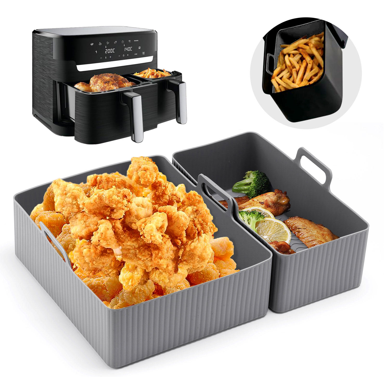 Kitchen Oven Baking Pans - 2pcs Set Silicone Air Fryer Mat