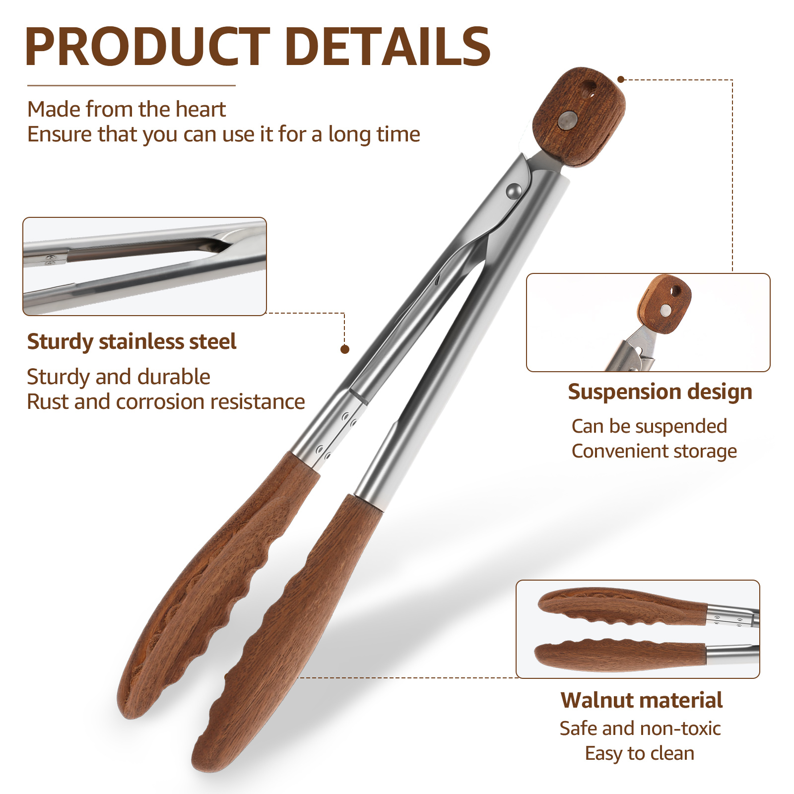 2/3 Pcs Food Tongs Walnut Wood – Kitchen Q recenzja i cena